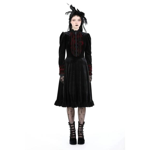 Dark in Love Black Velvet Undead Beloved Goth Victorian Vampire Dress - Picture 12 of 14
